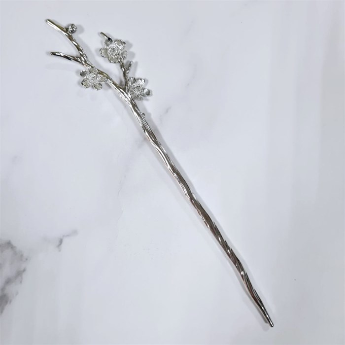 Шпилька Сакура для волос (для пучка) металлическая, цвет серебро №2 - фото 7748