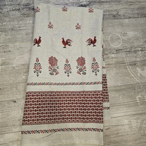 Ткань льняная на скатерть с имитацией ручной вышивки
