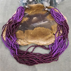 Винтажное ожерелье из бисера многослойное Фиолетовое