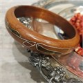 Браслет тиковый винтажный с инкрустацией серебряным узором № 5 3767