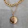 Колье Цепь с монетой двойное (желтое) 7588